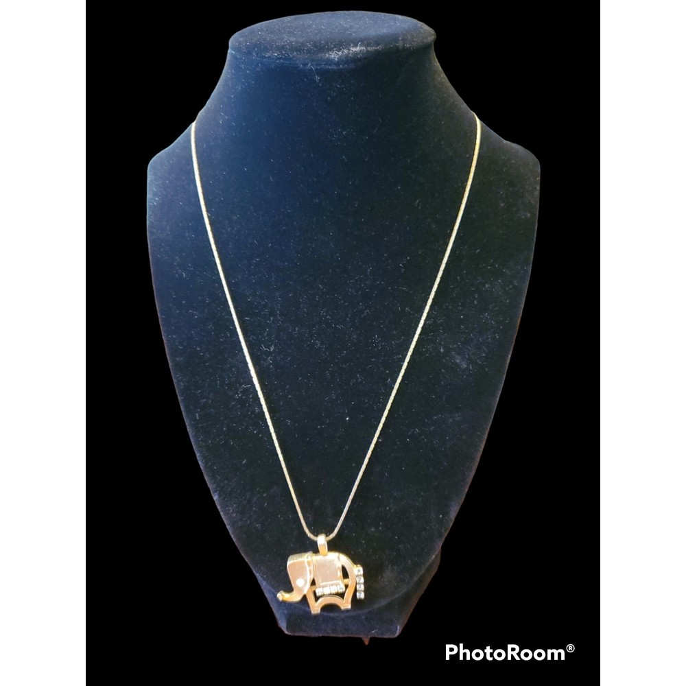 Vintage Gold-tone and Rhinestone Elephant Pendant with Gold-tone Necklace